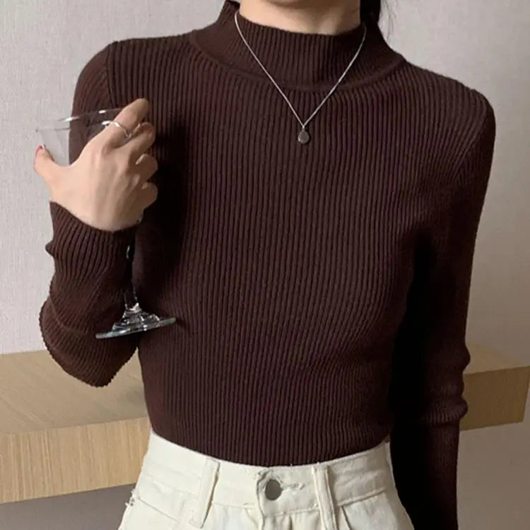 Autumn Winter Mock Neck Women Sweater