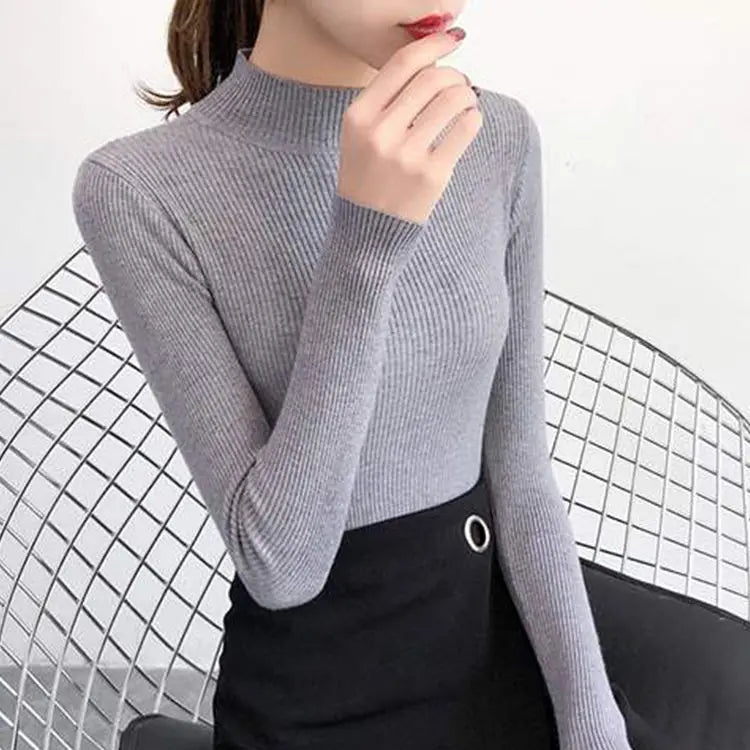 Autumn Winter Mock Neck Women Sweater