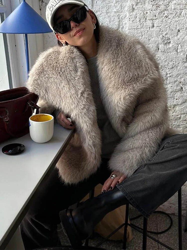 Chic Lapel Faux Fur Jacket