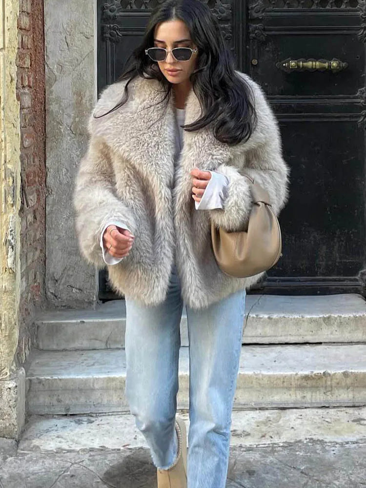 Chic Lapel Faux Fur Jacket