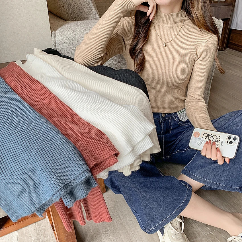 Autumn Winter Mock Neck Women Sweater
