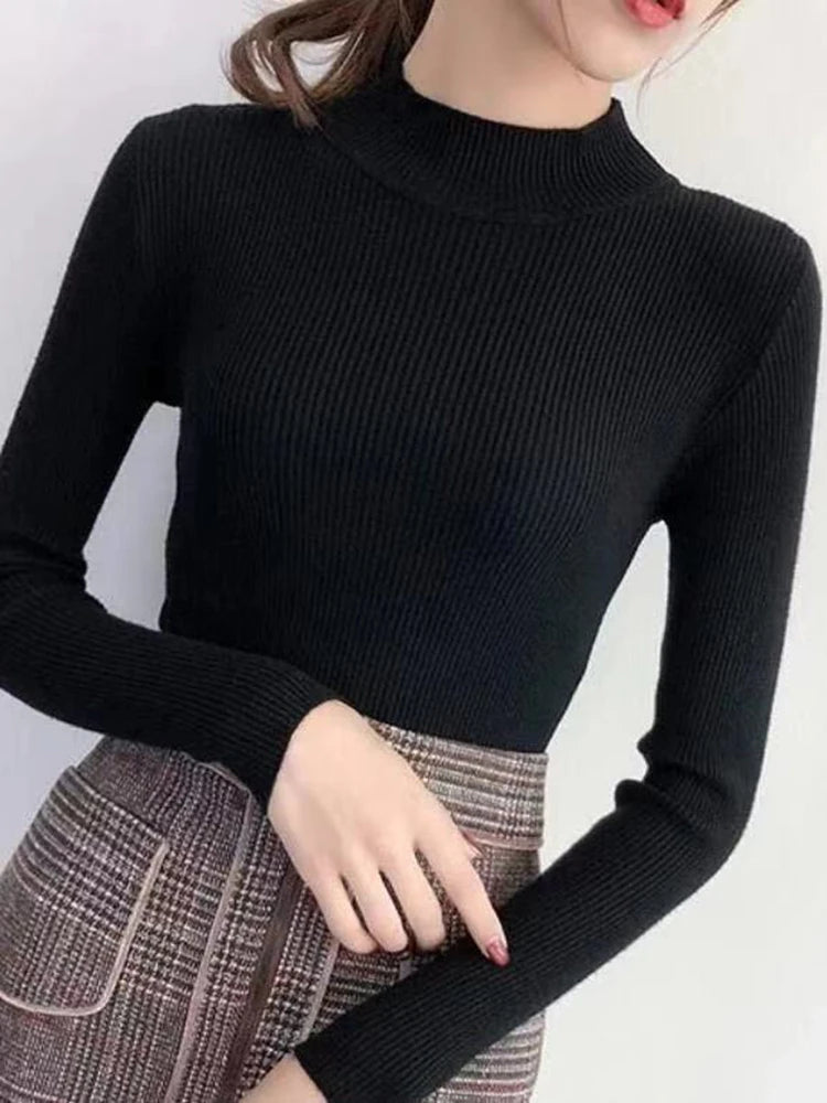 Autumn Winter Mock Neck Women Sweater