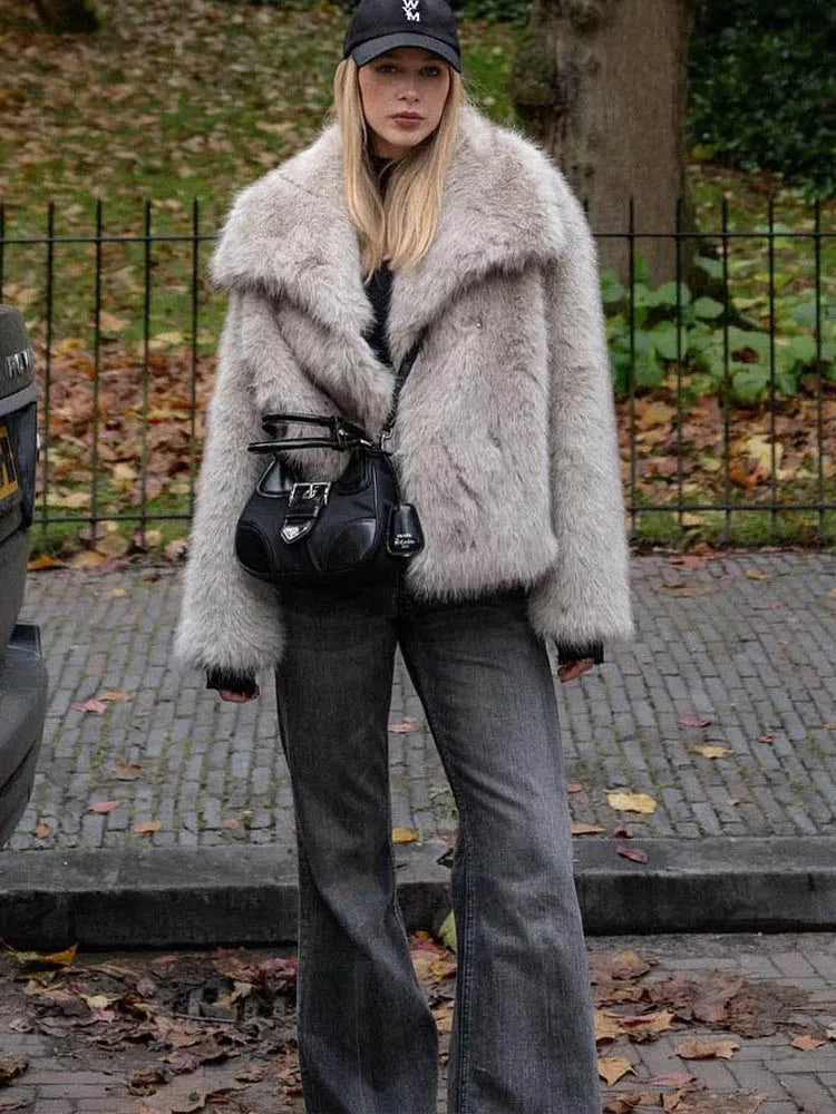 Chic Lapel Faux Fur Jacket