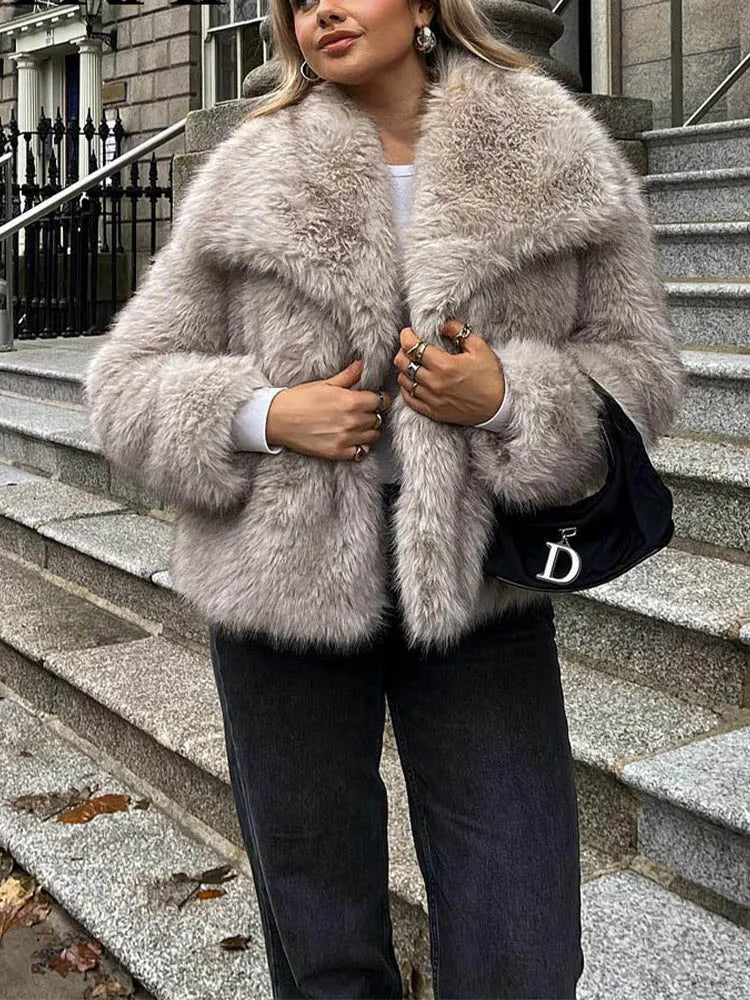 Chic Lapel Faux Fur Jacket