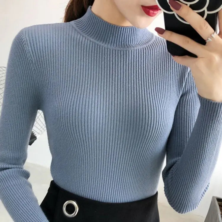 Autumn Winter Mock Neck Women Sweater