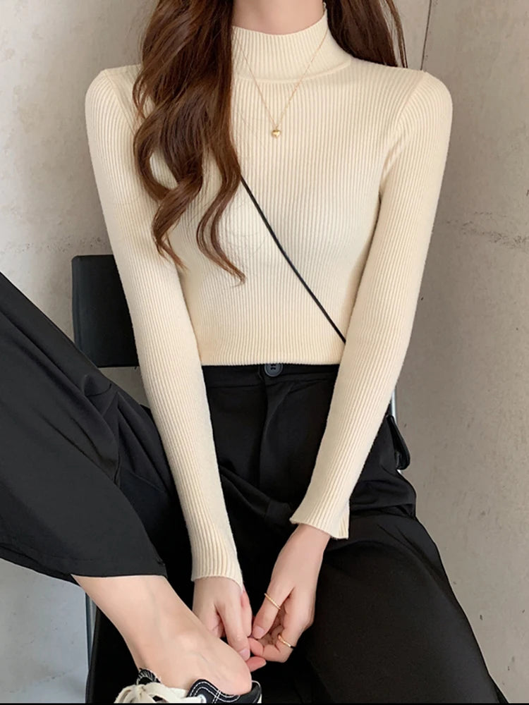 Autumn Winter Mock Neck Women Sweater
