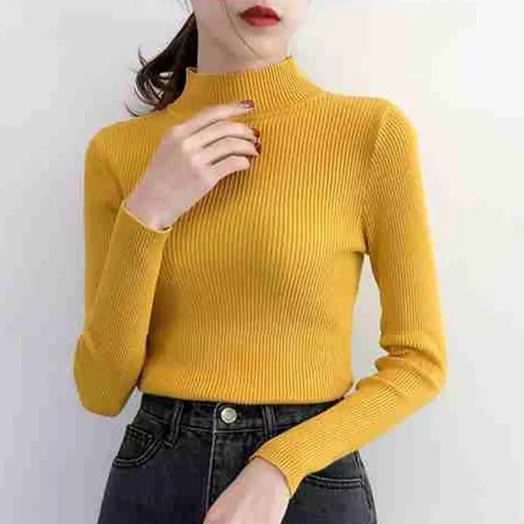 Autumn Winter Mock Neck Women Sweater