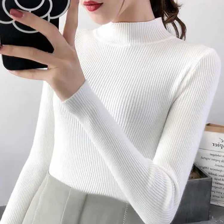 Autumn Winter Mock Neck Women Sweater