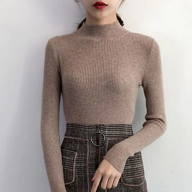 Autumn Winter Mock Neck Women Sweater